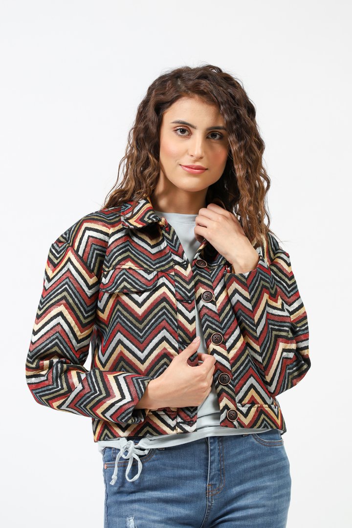 Jacquard Jacket With Zigzag Pattern